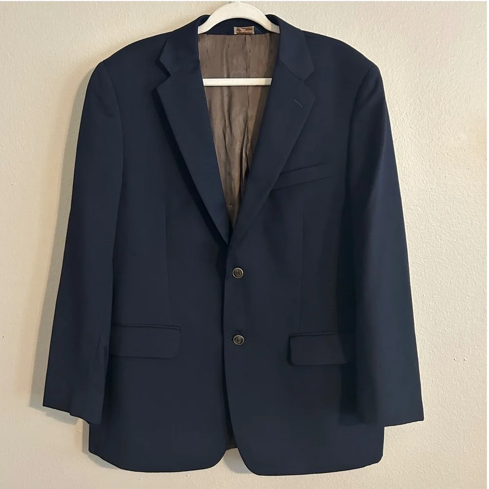 Joseph & Feiss Mens Blazer 42R Navy Blue 100%‎ Wool Gold Collection Sport Coat